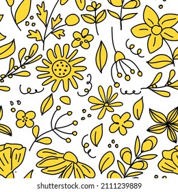Seamless pattern of flowers isolated on white. Vector illustration