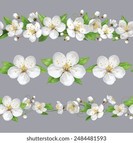 Seamless pattern of flowers isolated on grey background. Vector illustration