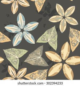 Seamless pattern with flowers and ivy leaves.Stylish template for your designs.