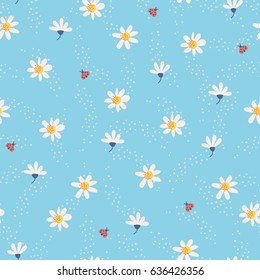 seamless pattern with flowers and ladybugs