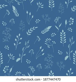 Seamless pattern with flowers and leaf. Floral pattern for fabric and prints. Vector seamless pattern on blue background, Texture Design. 