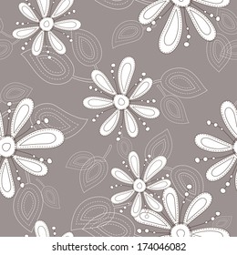 Seamless pattern with flowers and leaf of lines