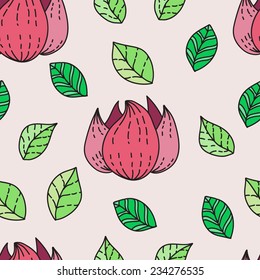 Seamless pattern with flowers and leafs