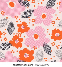 seamless pattern with flowers and leaves