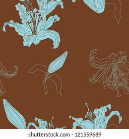 Seamless pattern with  flowers and leaves.