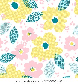 seamless pattern with flowers and leaves