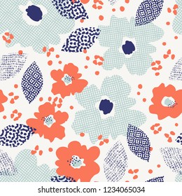 seamless pattern with flowers and leaves