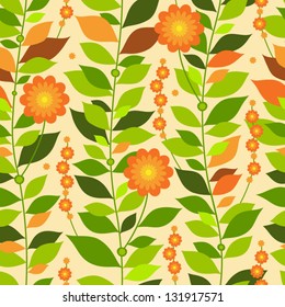 Seamless pattern with flowers and leaves
