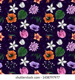 seamless pattern flowers and leaves 