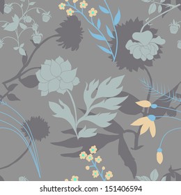 Seamless pattern with flowers and leaves 