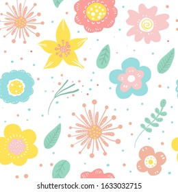 Seamless pattern of  flowers and leaves