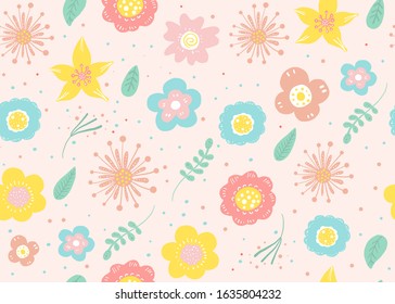 Seamless pattern of  flowers and leaves