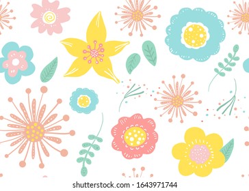 Seamless pattern of  flowers and leaves