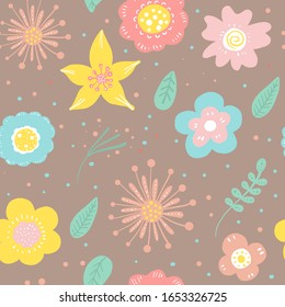 Patrón de flores y hojas sin fisuras