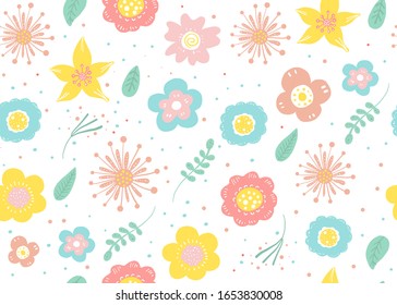 Seamless pattern of  flowers and leaves