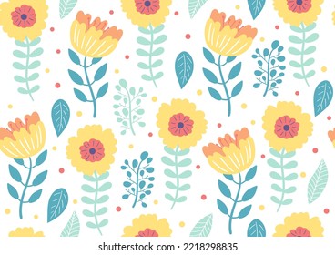 Seamless pattern of  flowers and leaves