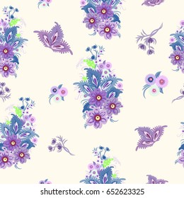 Seamless pattern of flowers and leaves