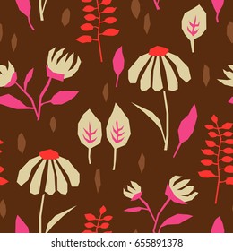 seamless pattern with flowers and leaves
