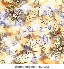Seamless pattern with flowers and leaves