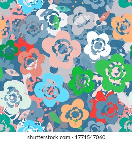 Seamless pattern with flowers, leaves. Abstract floral background. Summer print. Fabric design, wallpaper