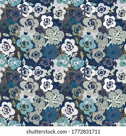 Seamless pattern with flowers, leaves. Abstract floral background. Summer print. Fabric design, wallpaper