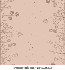 Flores de patrón sin soldadura hojas de doodle abstracto dibujado a mano dos líneas