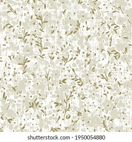 Seamless pattern with flowers, leaves. Abstract floral background. Summer print. Fabric design, wallpaper on natural linen texture as background