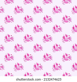 Seamless pattern with flowers and leaves. Abstract floral wallpaper. Folk style. Naive art. Design for fabric, textile print, surface, wrapping, cover, greeting card. Vector illustration