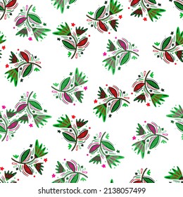 Seamless pattern with flowers and leaves. Abstract floral wallpaper. Folk style. Naive art. Design for fabric, textile print, surface, wrapping, cover, greeting card. Vector illustration
