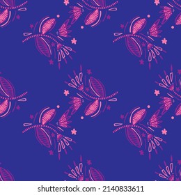 Seamless pattern with flowers and leaves. Abstract floral wallpaper. Folk style. Naive art. Design for fabric, textile print, surface, wrapping, cover, greeting card. Vector illustration