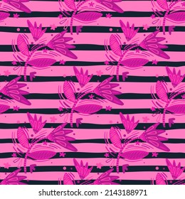 Nahtloses Muster mit Blumen und Blättern. Abstrakte Blumenhintergründe. Folk-Stil. Naive Kunst. Design für Stoff, Stoffdruck, Oberfläche, Umhüllung, Abdeckung, Grußkarte. Vektorgrafik