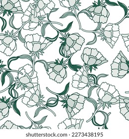 Seamless pattern with flowers and leaves. Abstract floral wallpaper. Design for fabric, textile print, surface, wrapping, cover, greeting card. Vector illustration