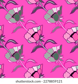 Seamless pattern with flowers and leaves. Abstract floral wallpaper. Design for fabric, textile print, surface, wrapping, cover, greeting card. Vector illustration