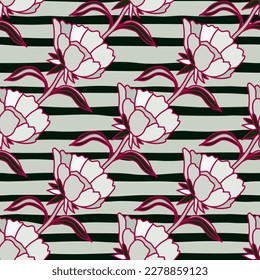 Patrón sin foco con flores y hojas. Resumen de papel de pared de flores. Diseño para tela, impresión textil, superficie, envoltura, cubierta, tarjeta de saludo. Ilustración del vector