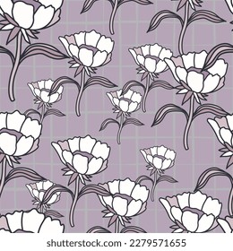 Seamless pattern with flowers and leaves. Abstract floral wallpaper. Design for fabric, textile print, surface, wrapping, cover, greeting card. Vector illustration