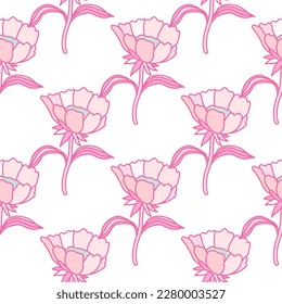 Seamless pattern with flowers and leaves. Abstract floral wallpaper. Design for fabric, textile print, surface, wrapping, cover, greeting card. Vector illustration