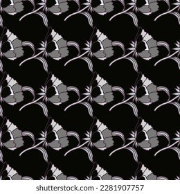 Seamless pattern with flowers and leaves. Abstract floral wallpaper. Design for fabric, textile print, surface, wrapping, cover, greeting card. Vector illustration