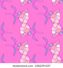 Seamless pattern with flowers and leaves. Abstract floral wallpaper. Design for fabric, textile print, surface, wrapping, cover, greeting card. Vector illustration