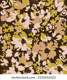 seamless pattern with flowers and leaves. Abstract floral spring, summer pattern.