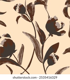 seamless pattern with flowers and leaves. Abstract floral spring, summer pattern.