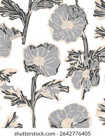 seamless pattern with flowers and leaves. Abstract floral spring, summer pattern. Summer vibes.