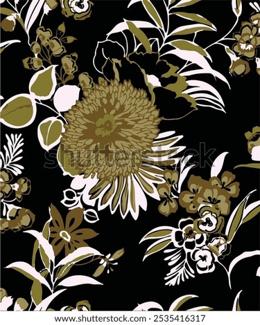seamless pattern with flowers and leaves. Abstract floral spring, summer pattern.