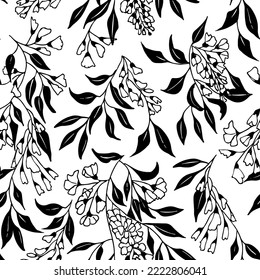 Seamless pattern with flowers  and  leaves acacia on a white background. Great for textile, fabric, wrapping paper, wallpaper,  textile.