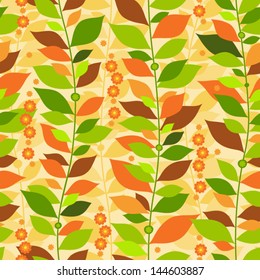 Seamless pattern with flowers and leaves. Autumn background.