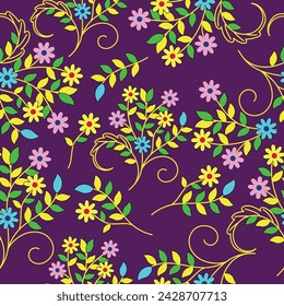 Seamless pattern with flowers and leaves for background, textile, wallpaper, fabric design etc