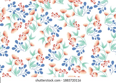 Patrón sin foco de flores, hojas y bayas. Fondo vectorial en un estilo de acuarela con gradientes y transiciones. Antecedentes para el diseño y la industria. EPS 10