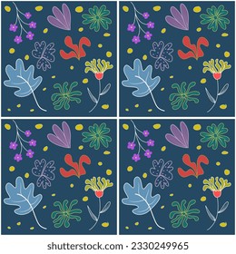 patrón transparente de flores y hojas fondo verde azul