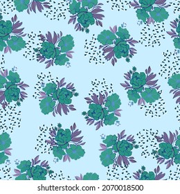 seamless pattern flowers with leaves. Botanical illustration for wallpaper, textile, fabric, clothing, paper, postcards