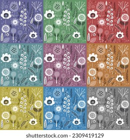 seamless pattern with flowers and leaves. botanical collage in modern trendy style