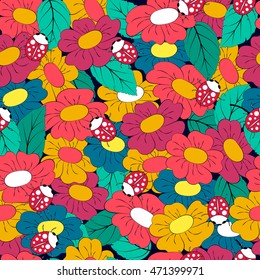 Seamless pattern of flowers and leaves. botany background